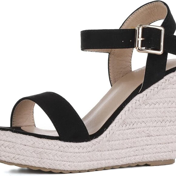 Women's Faux Leather Wedge Sandals Open Toe Ankle Strap Summer Casual - Picture 4 of 8